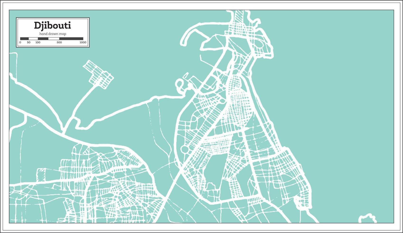 Djibouti City Map in Retro Style. Outline Map. vector