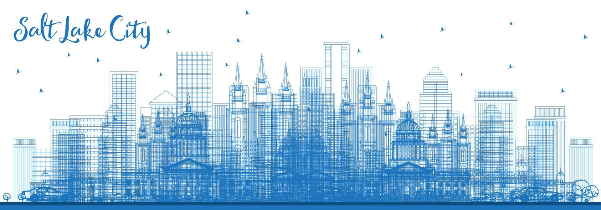 Outline Salt Lake City USA Skyline with Blue Buildings. vector