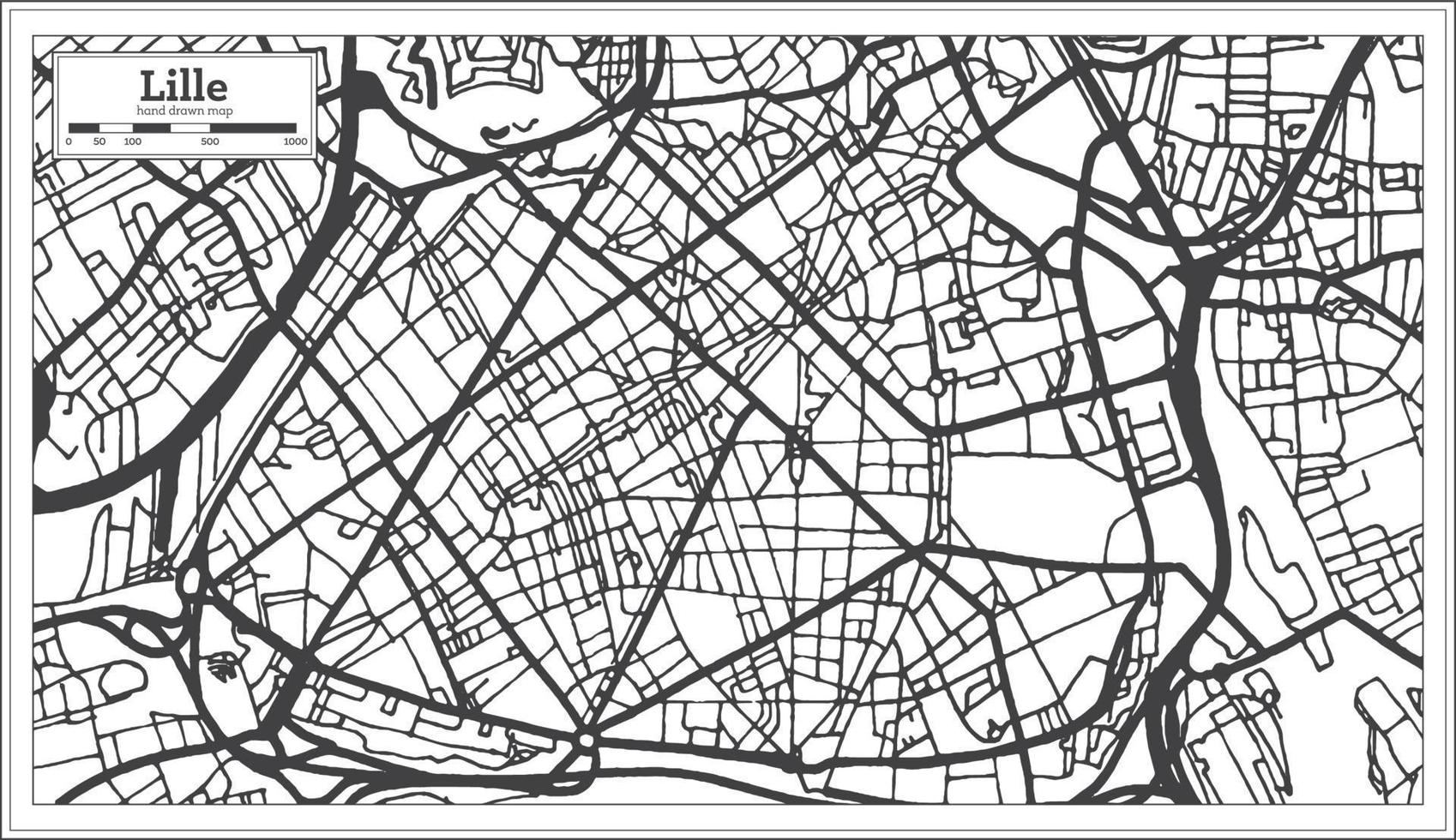 Lille France City Map in Retro Style. Outline Map. vector