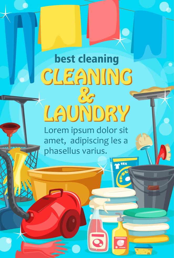 Laundry and cleaning, housekeeping tools vector