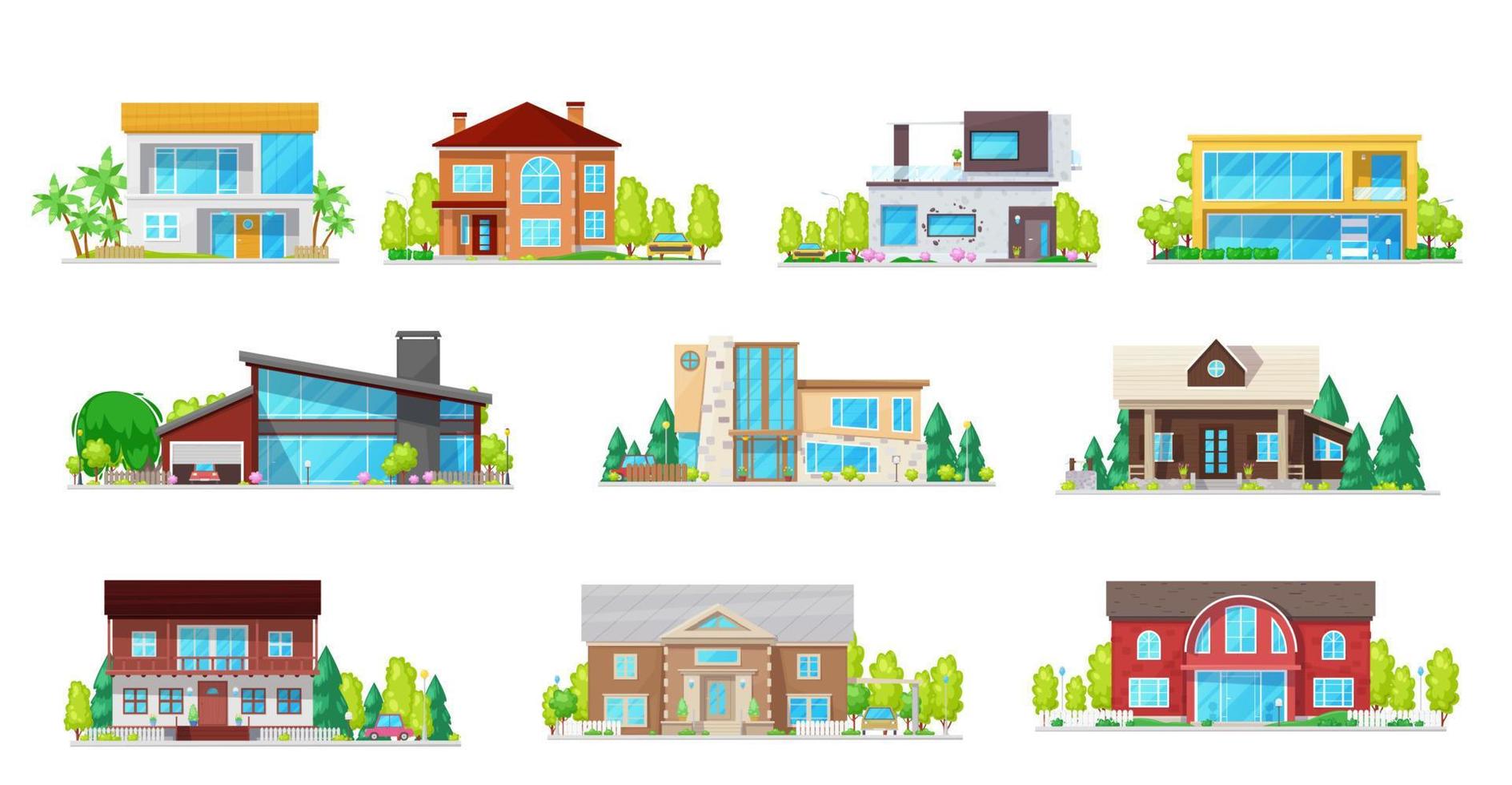 conjunto de iconos de villas inmobiliarias de edificios privados vector