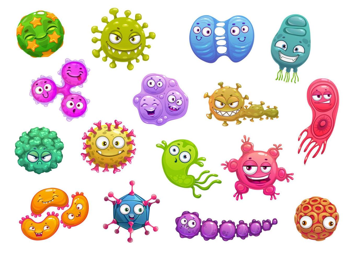 virus, bacterias, germen, personajes de dibujos animados de microbios vector