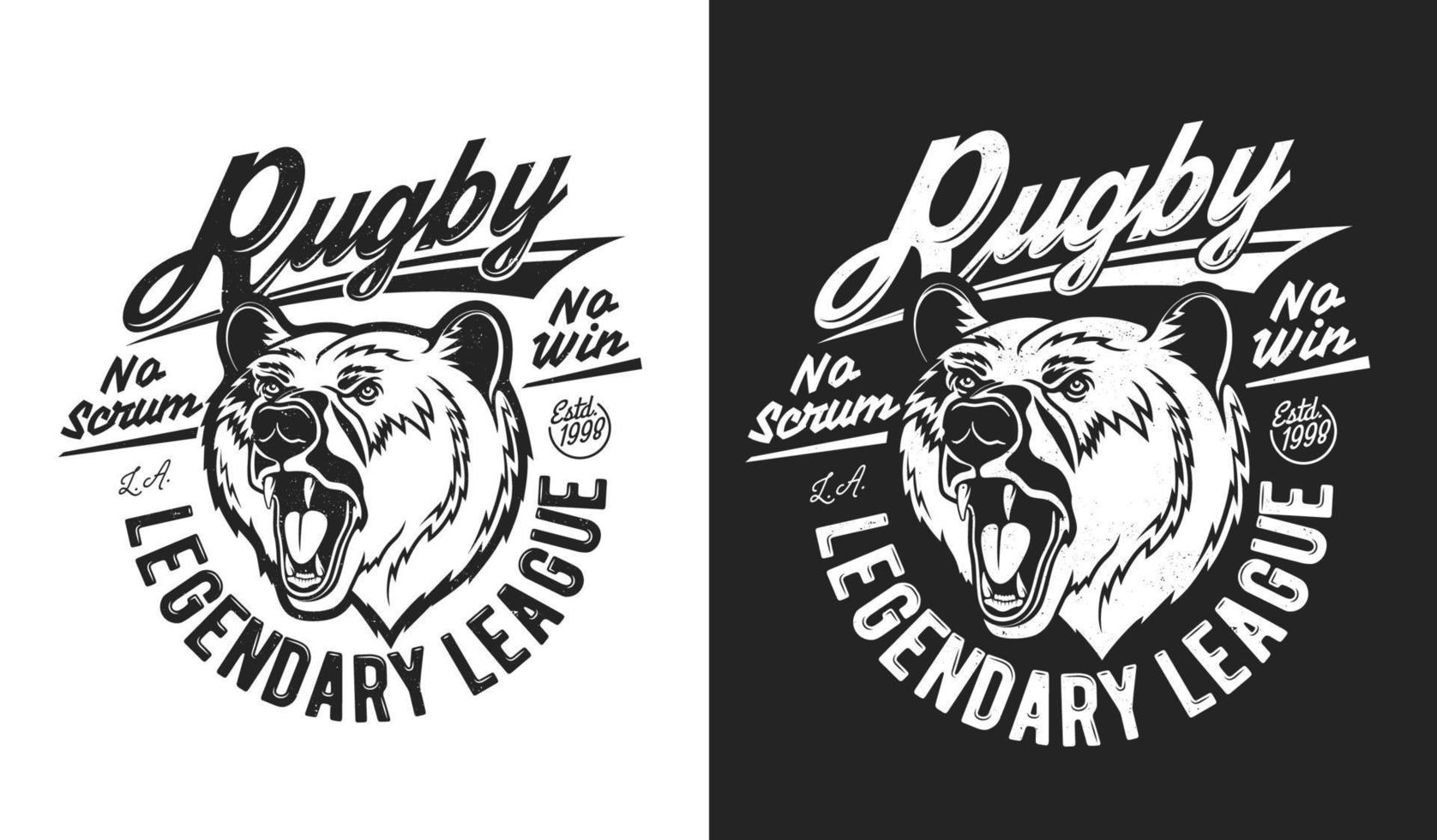 mascota del oso grizzly, estampado de camisetas deportivas de rugby vector