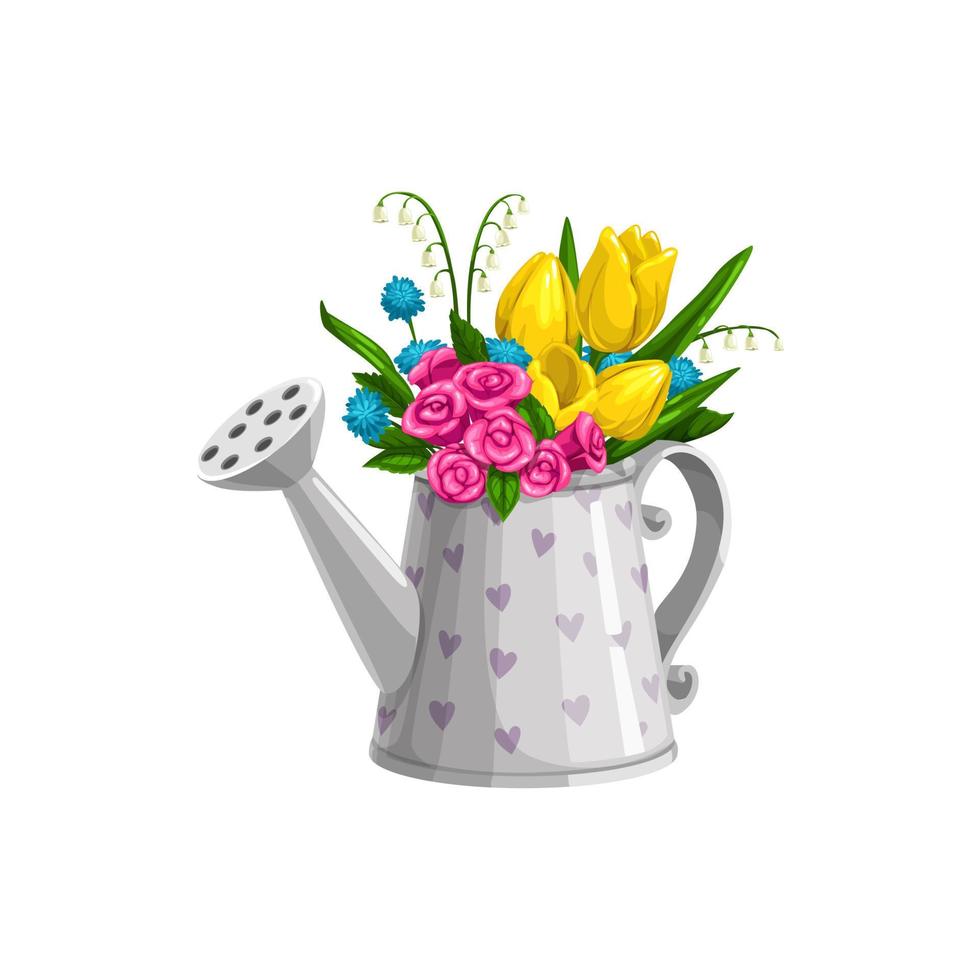 Bouquet of spring flowers in watering can 17275147 Vector Art at Vecteezy