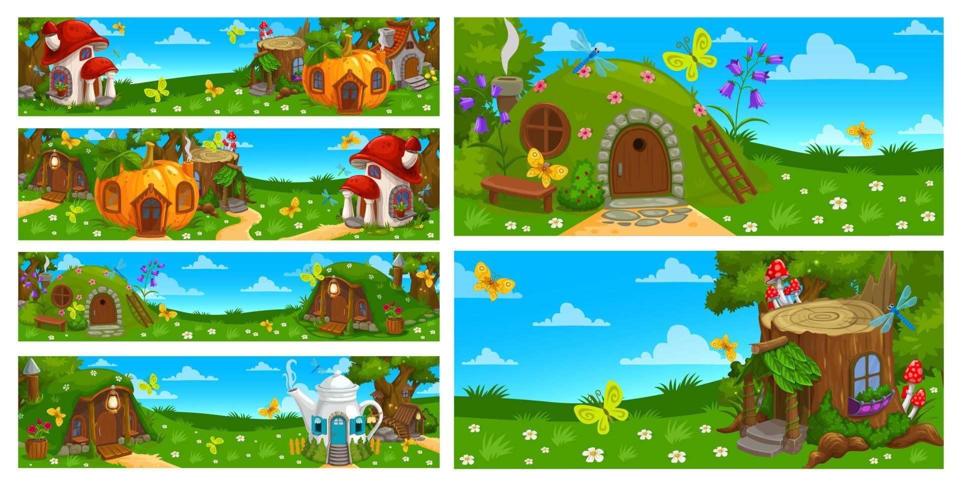 Cartoon fantasy houses game level landscape vector