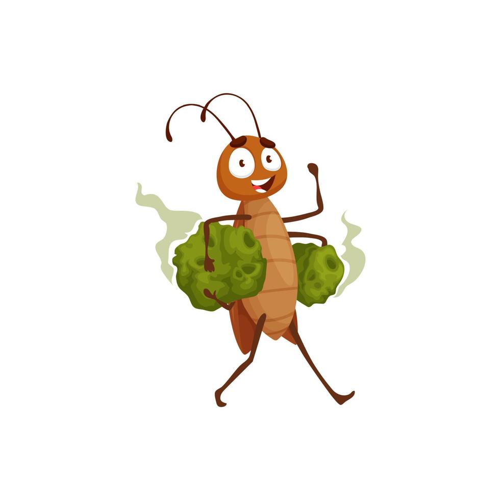 Cartoon cockroach character carry stinky garbage vector