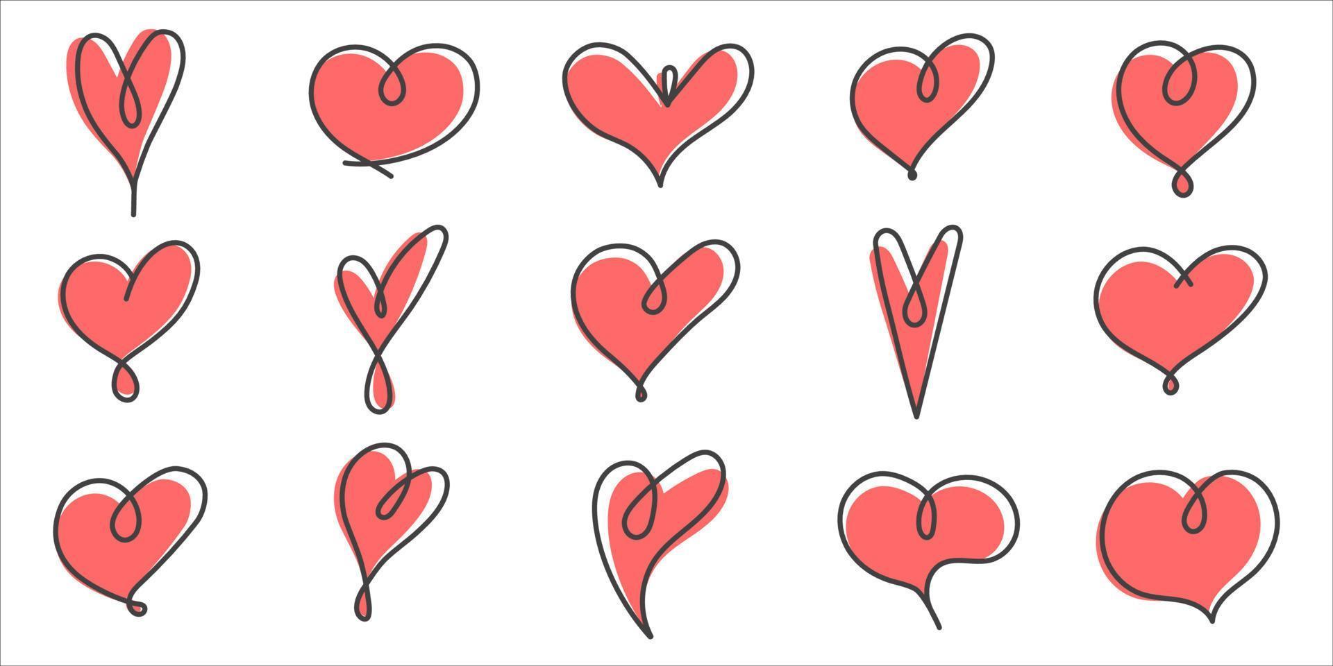 Set of difference one line drawing hearts. Design elements for Valentines day. vector