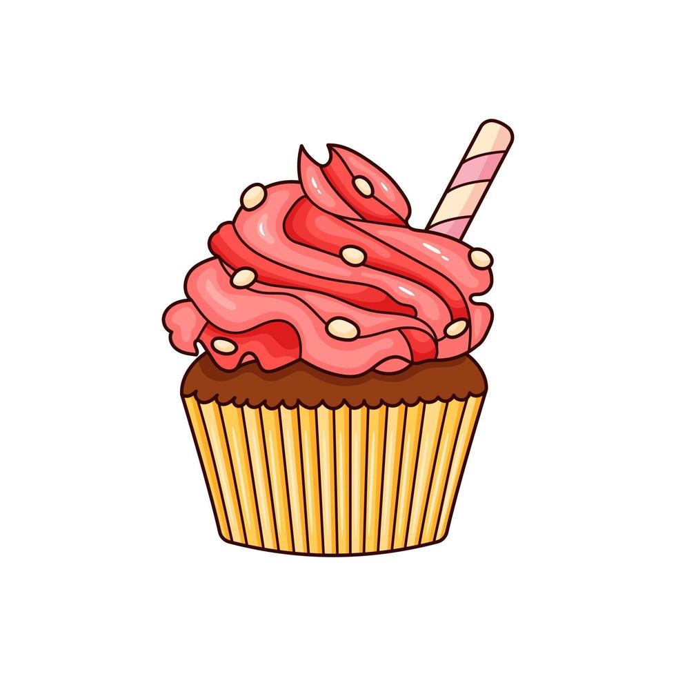 Muffin, vector illustration with cream