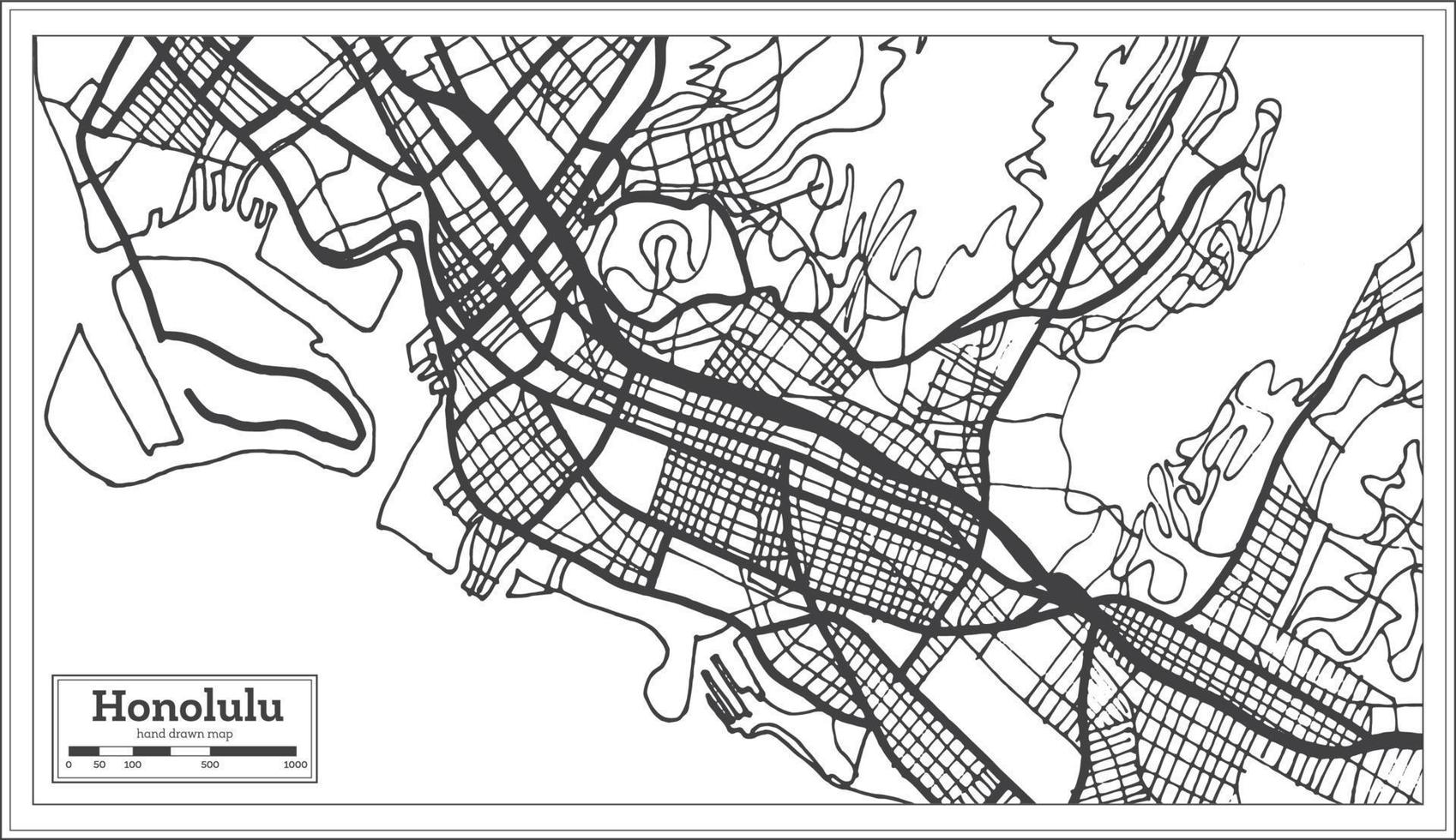 mapa de la ciudad de honolulu usa en estilo retro. esquema del mapa. vector
