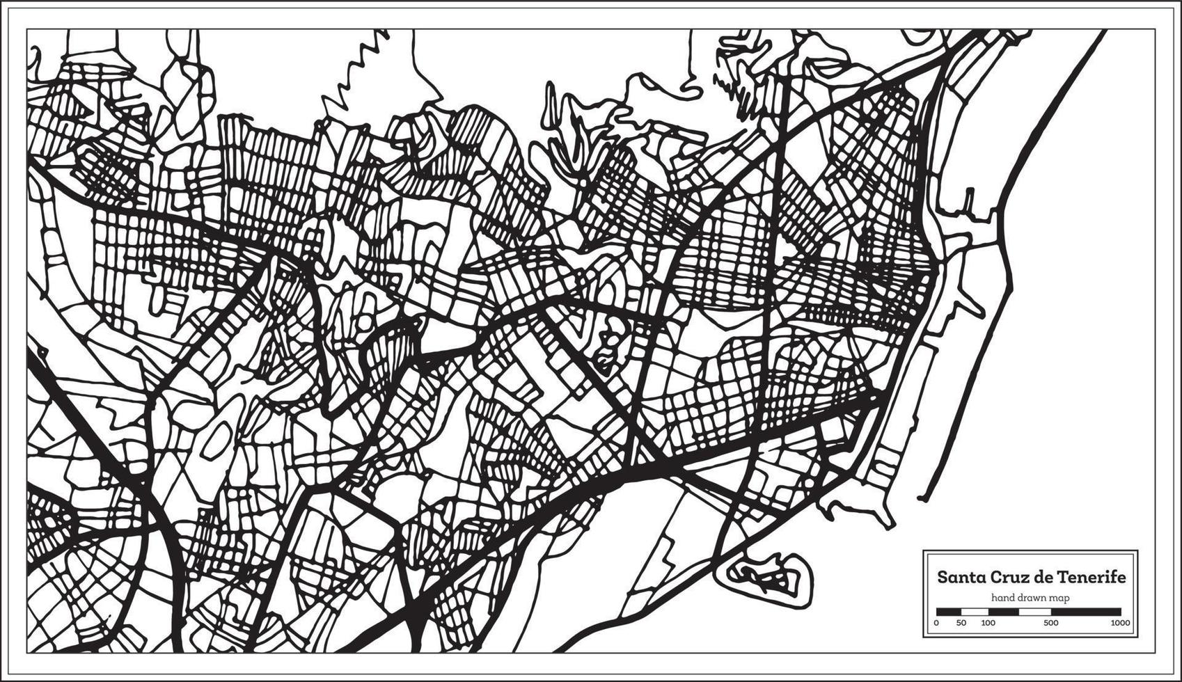 Santa Cruz de Tenerife Spain City Map in Retro Style. Outline Map. vector