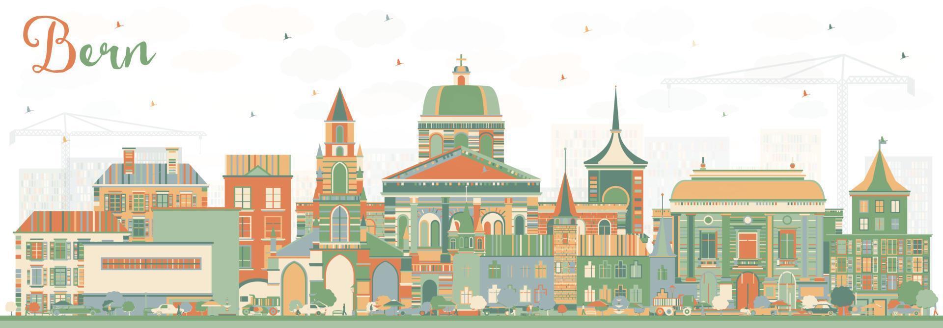 Bern Skyline with Color Buildings. vector