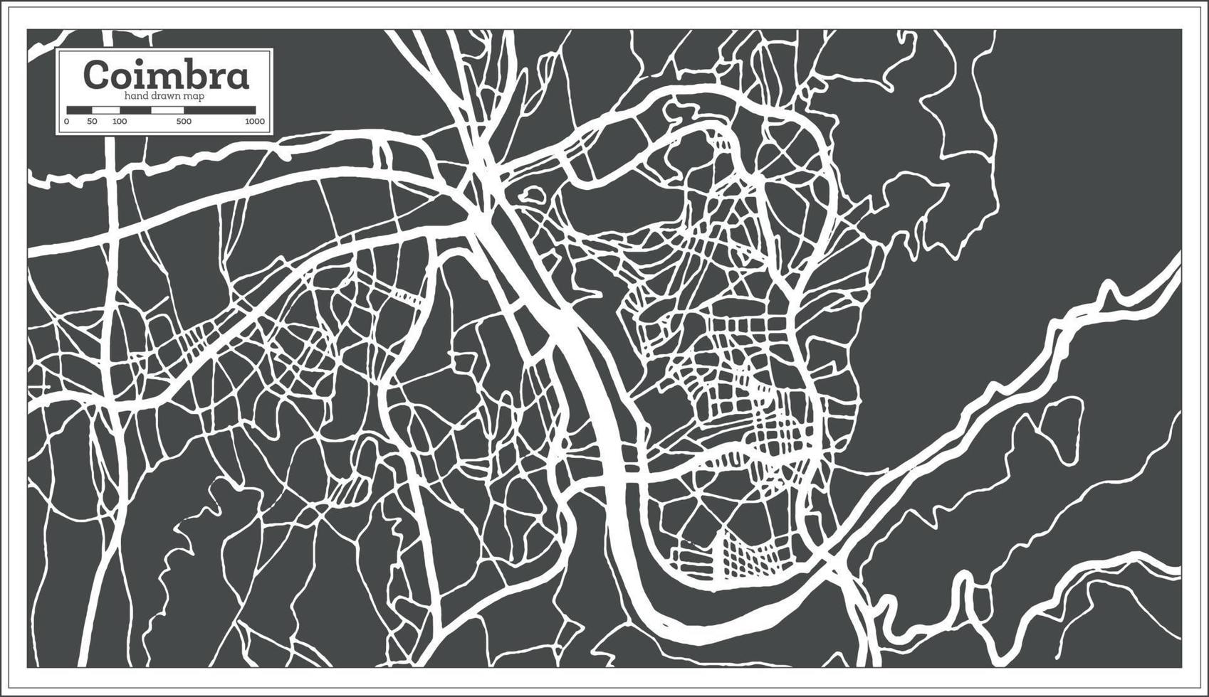 mapa de la ciudad de coimbra portugal en estilo retro. vector