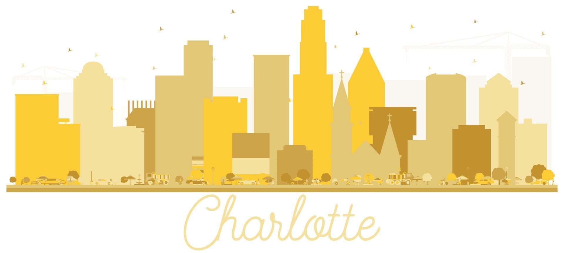 Charlotte North Carolina USA City Skyline Golden Silhouette. vector