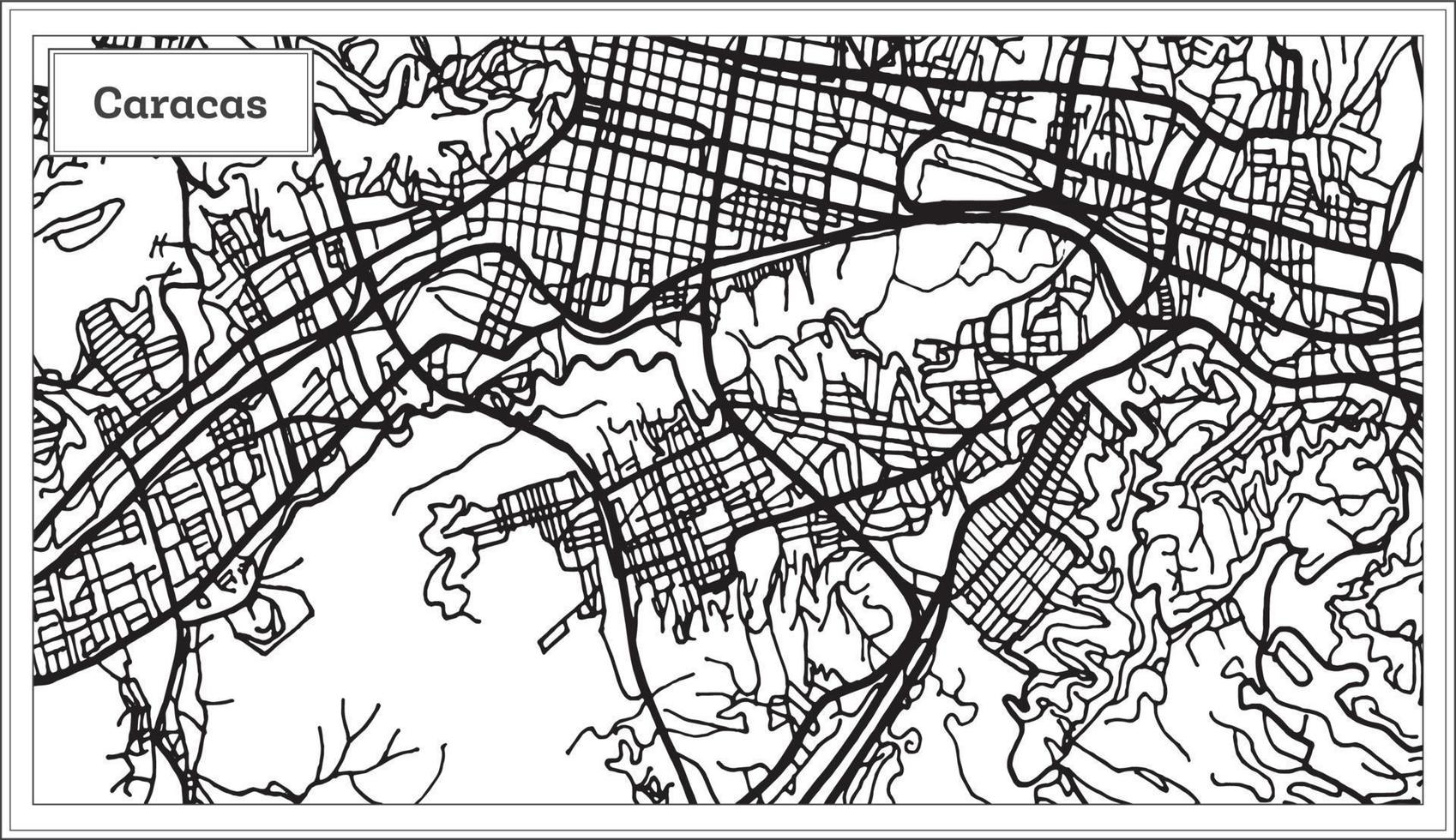 mapa de la ciudad de caracas venezuela en color blanco y negro. vector