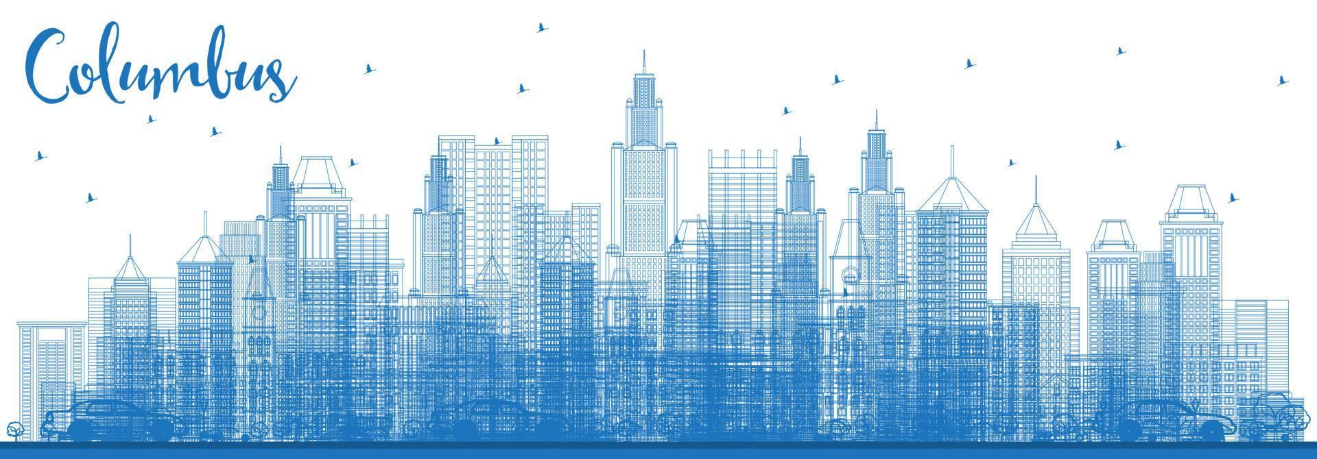 Outline Columbus Skyline with Blue Buildings. vector