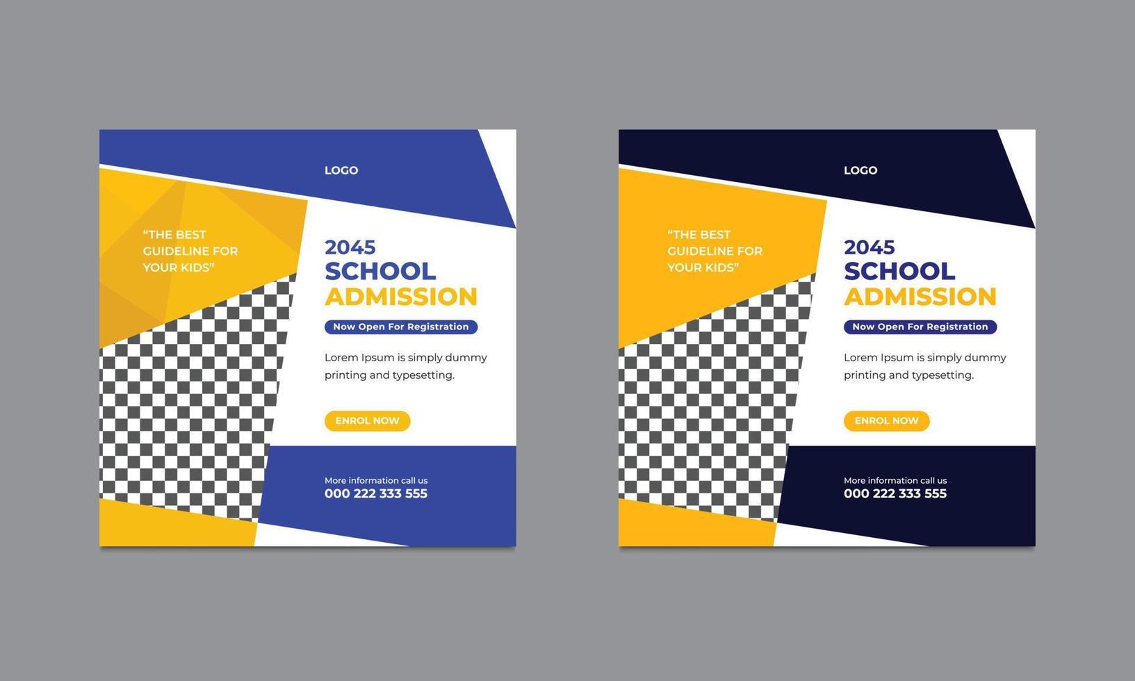 Back to school admission social media post or web banner template design. vector illustration.