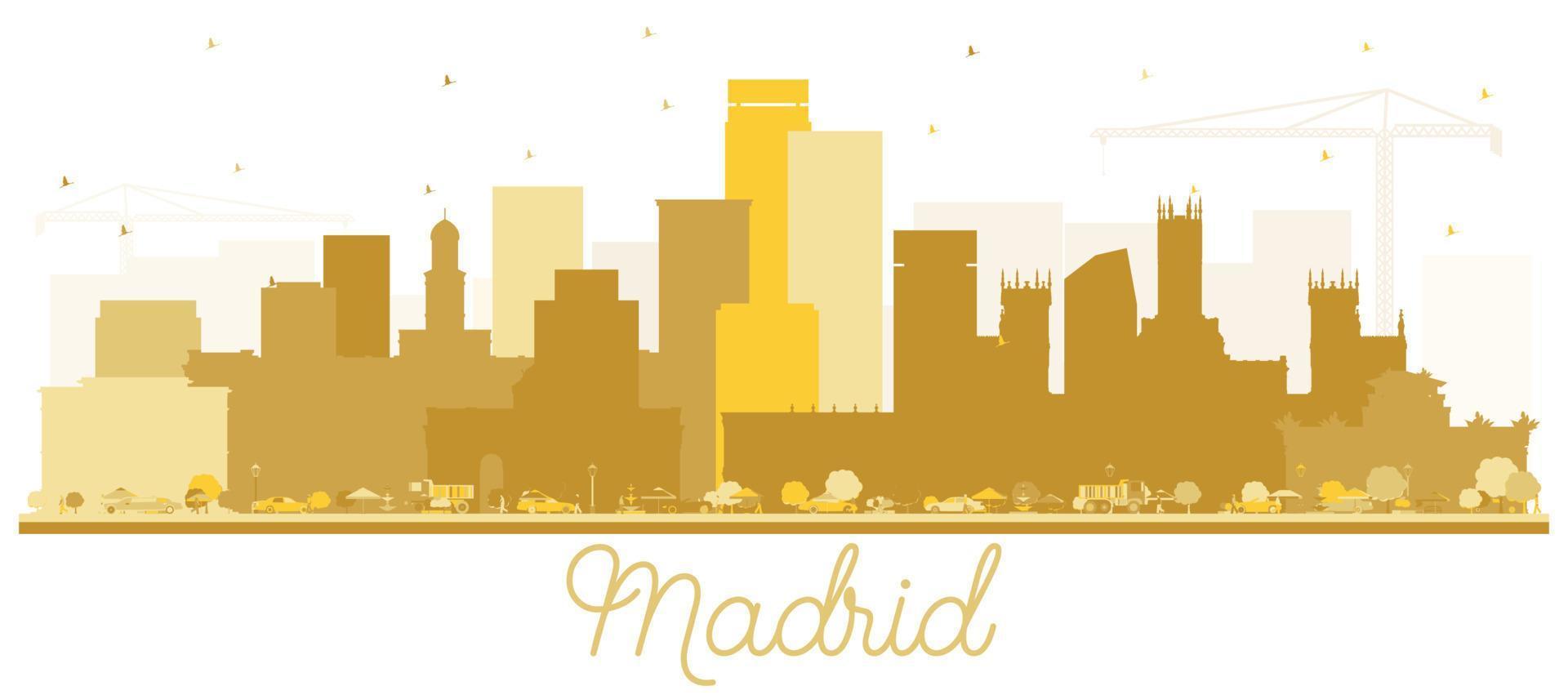 Madrid Spain Skyline Silhouette with Golden Buildings Isolated on White Background. vector