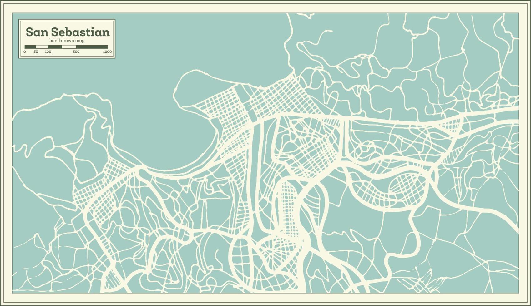 San Sebastian Spain City Map in Retro Style. Outline Map. vector