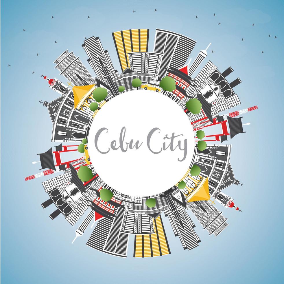 el horizonte de la ciudad de cebú, filipinas, con edificios grises, cielo azul y espacio para copiar. vector