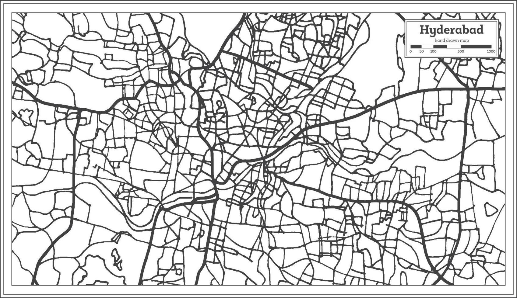 mapa de la ciudad de hyderabad india en estilo retro. esquema del mapa. vector