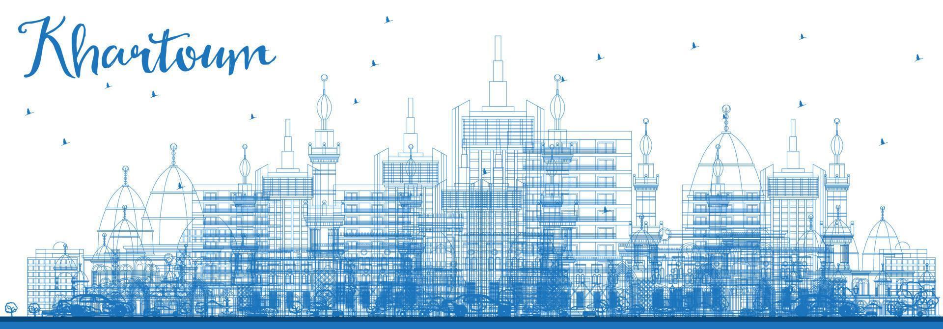 delinear el horizonte de la ciudad de Jartum, Sudán con edificios azules. vector