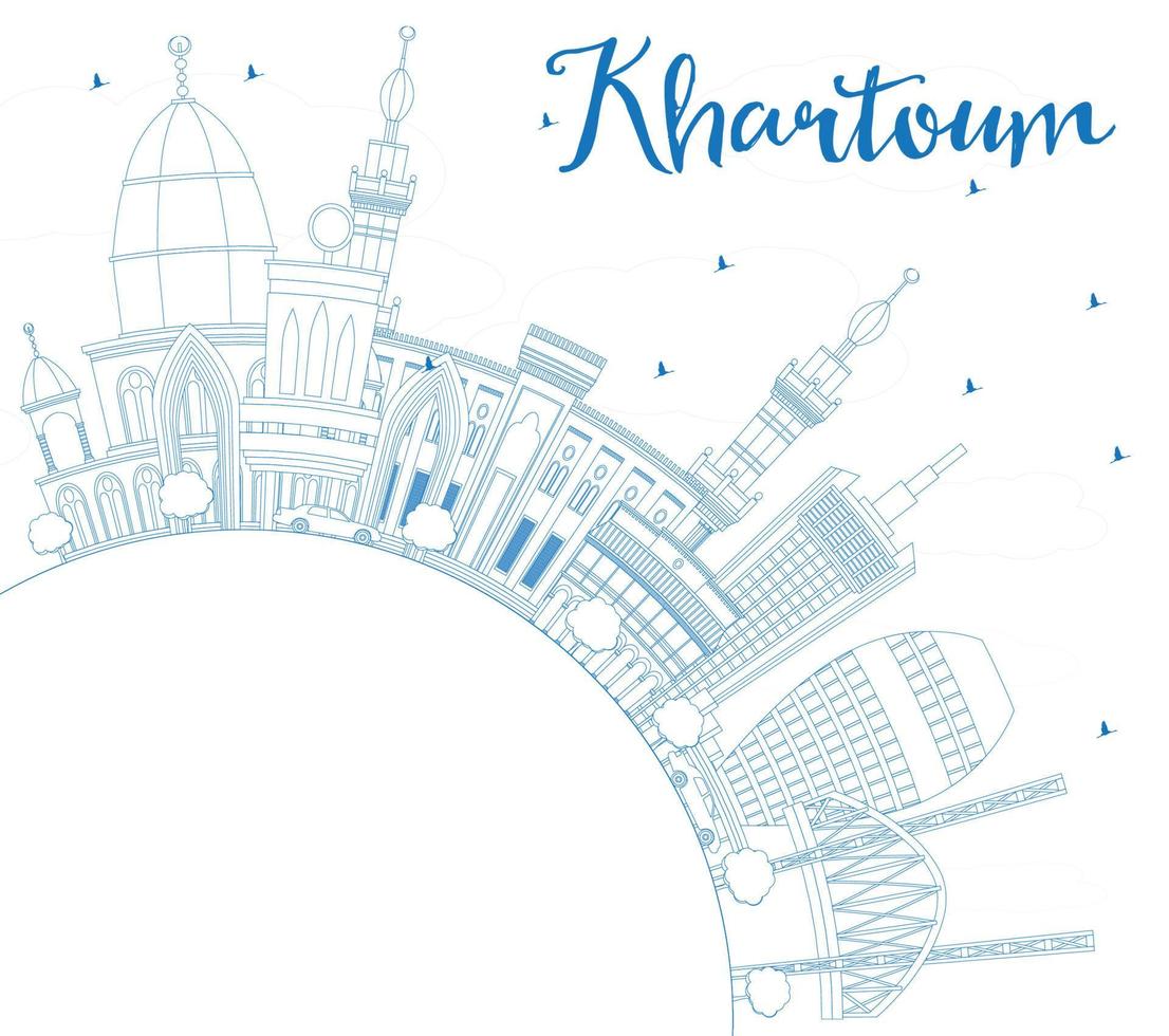 delinear el horizonte de la ciudad de Jartum con edificios azules y espacio de copia. vector