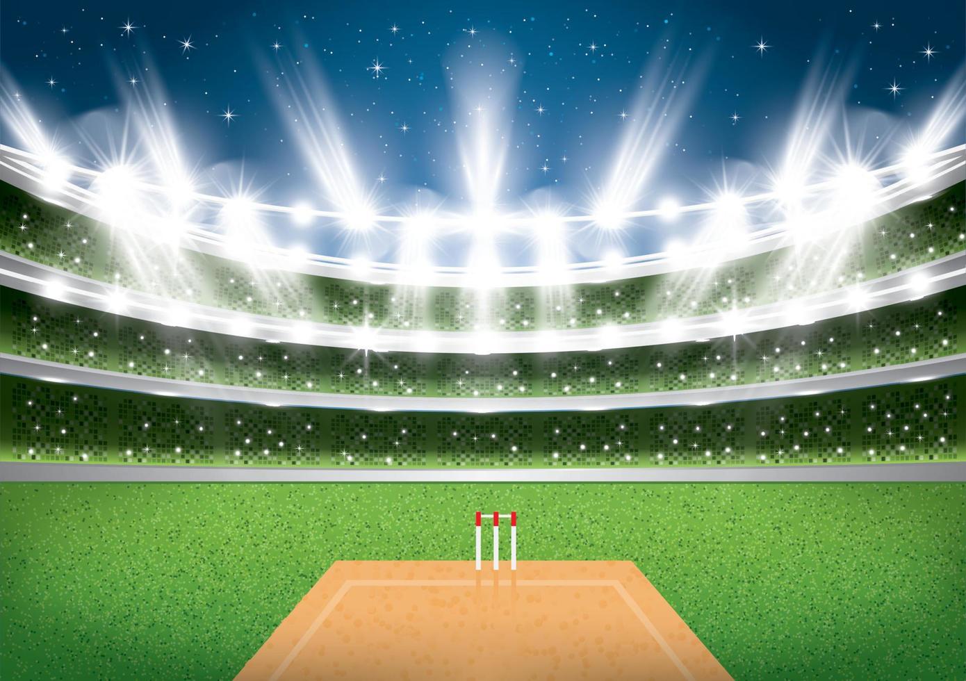 Cricket Stadium with Spotlights. vector