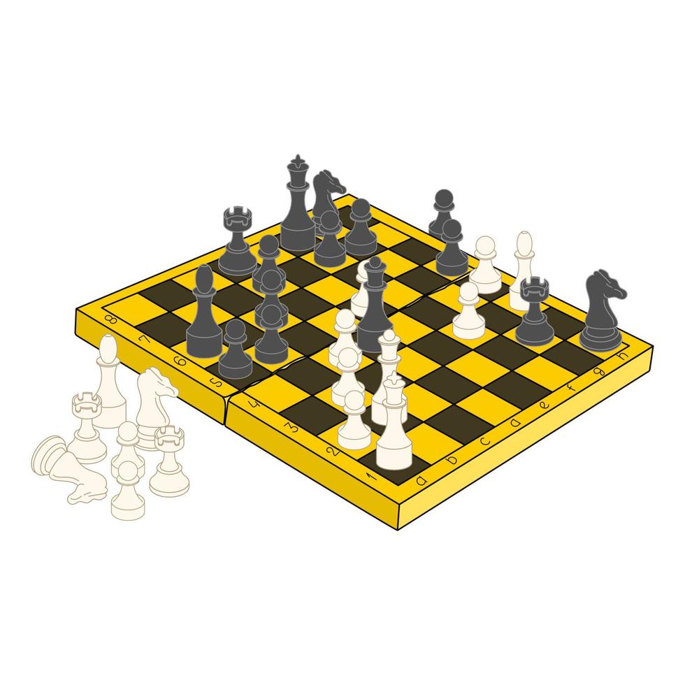 Tablero de ajedrez y diferentes piezas de ajedrez ilustración