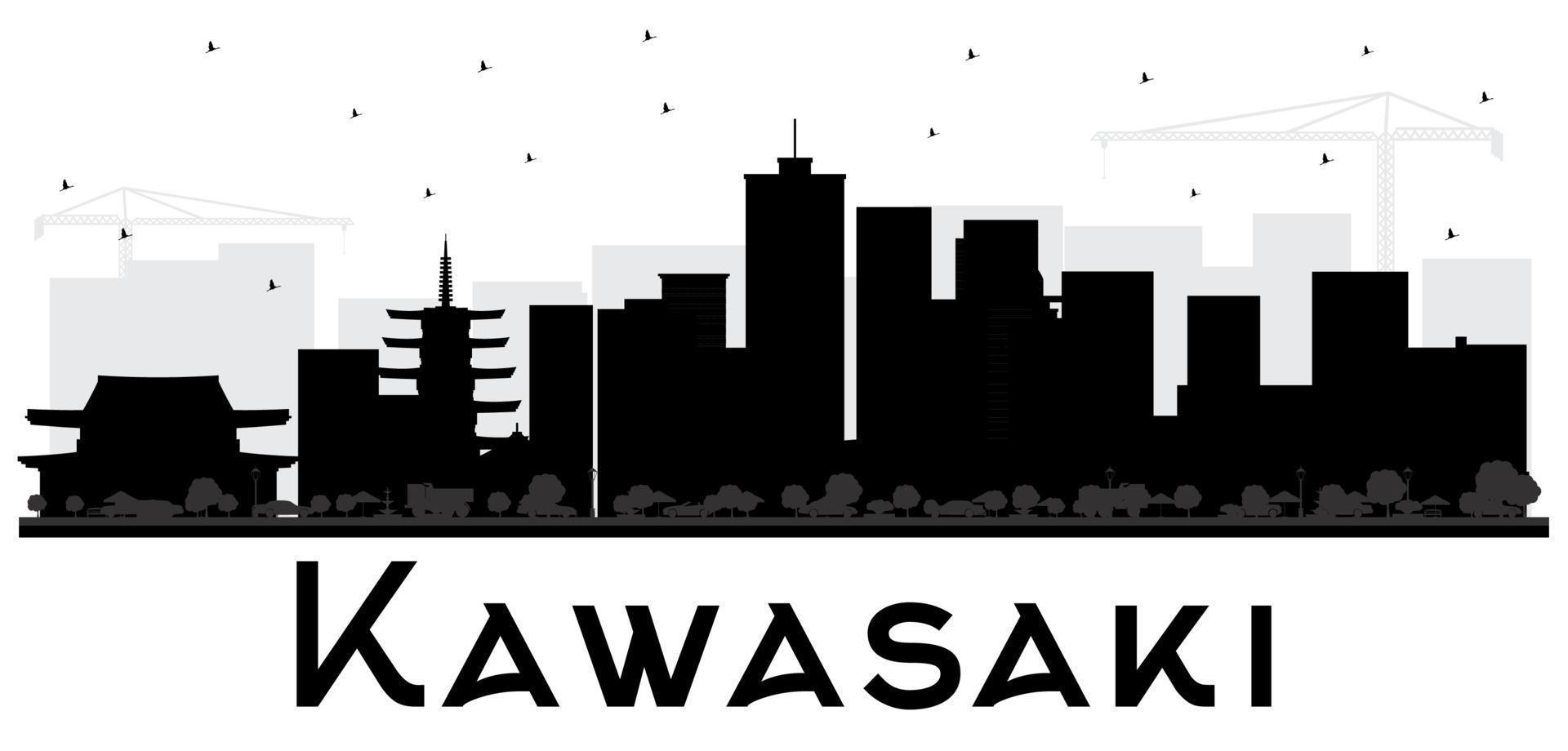 silueta en blanco y negro del horizonte de la ciudad de kawasaki japón. vector