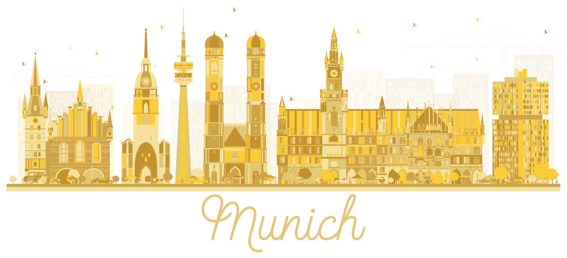 Munich Germany City Skyline Golden Silhouette. vector