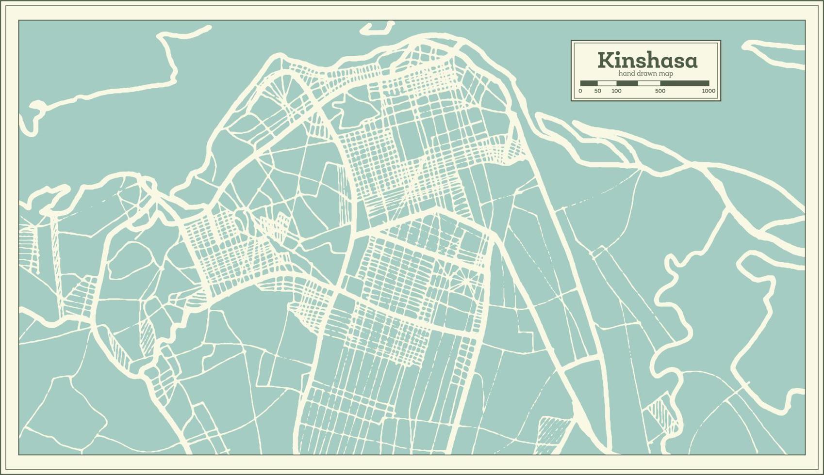 kinshasa república democrática del congo mapa de la ciudad en estilo retro. esquema del mapa. vector