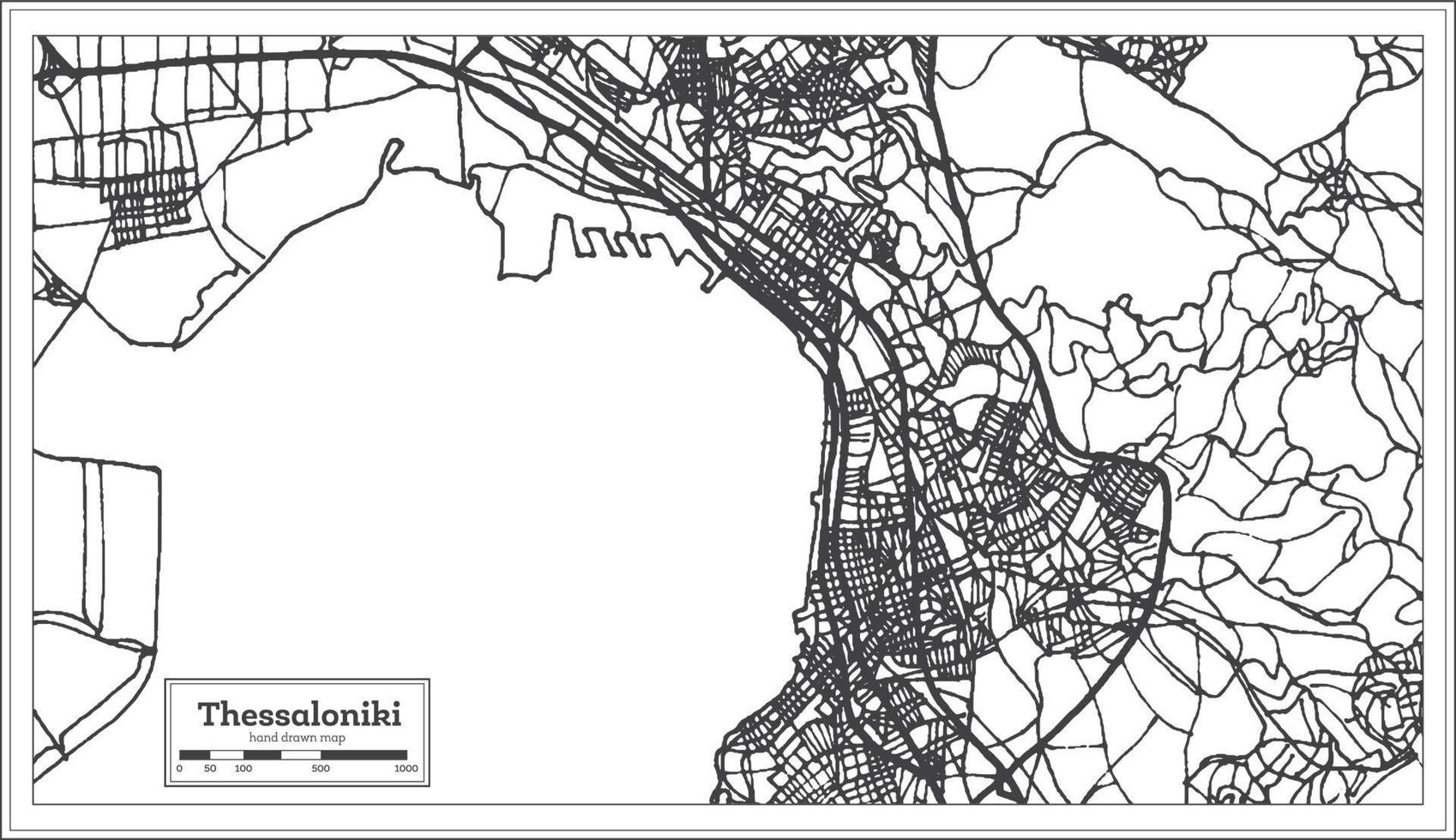 mapa de la ciudad de tesalónica grecia en estilo retro. esquema del mapa. vector