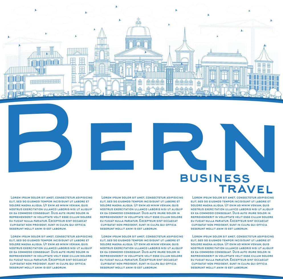 Outline Bern Switzerland City Skyline with Blue Buildings and Copy Space. vector