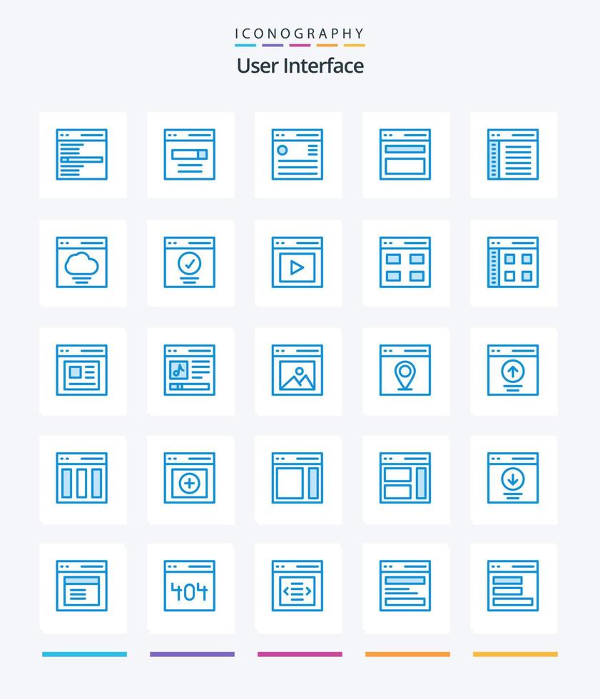 interfaz de usuario creativa 25 paquete de iconos azules como la comunicación. aplicación menú. . menú vector