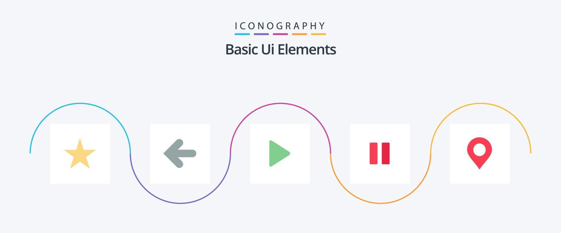 Paquete de 5 iconos planos de elementos básicos de la interfaz de usuario que incluye pin. mapa. medios de comunicación. video medios de comunicación vector