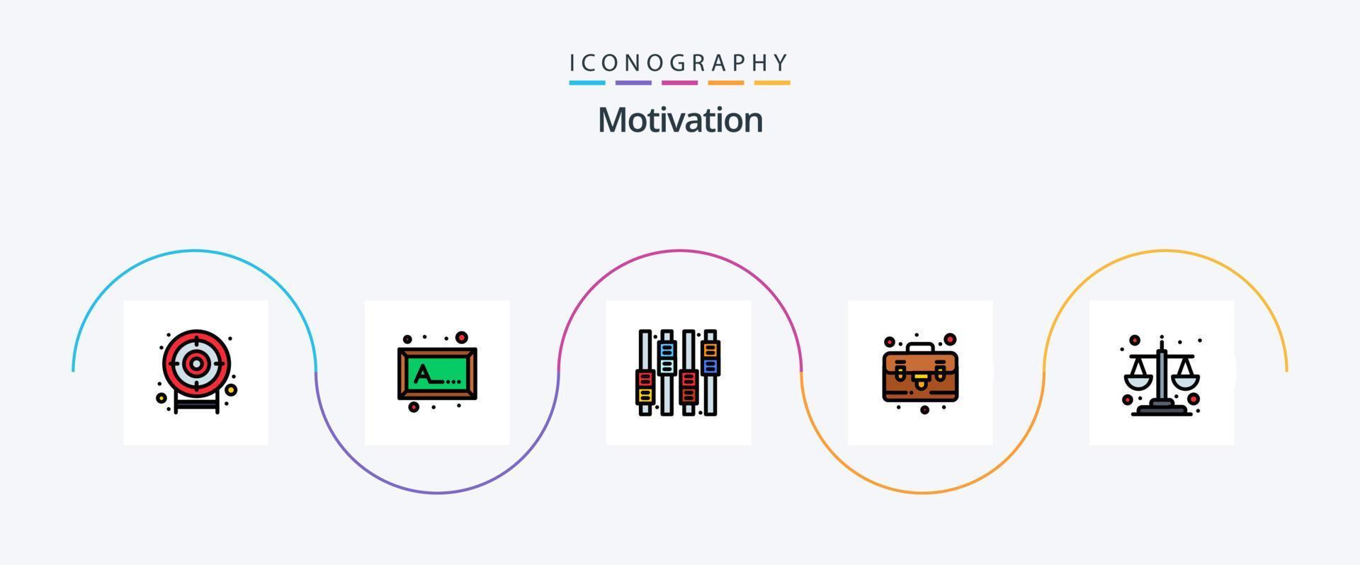 Paquete de 5 iconos planos llenos de línea de motivación que incluye . nivel. igualada. igualdad. balance vector