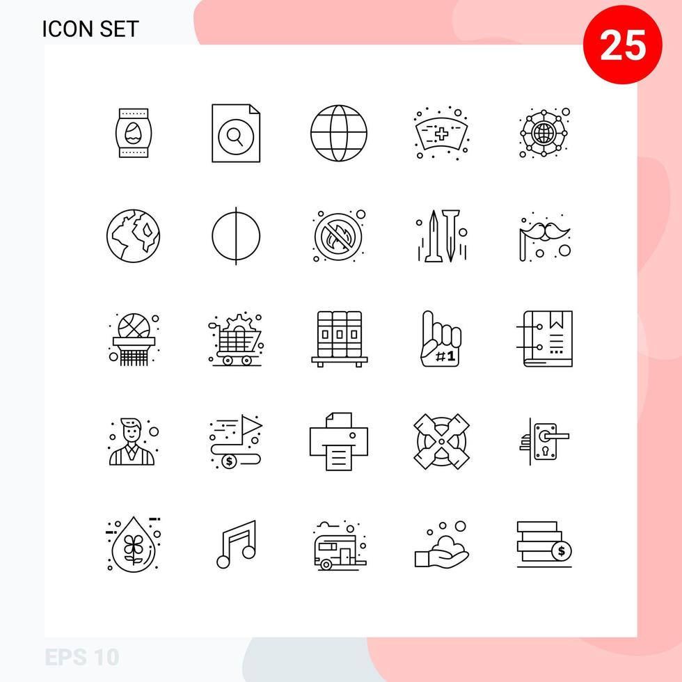Pack of 25 creative Lines of globe network globe hierarchy nurse Editable Vector Design Elements