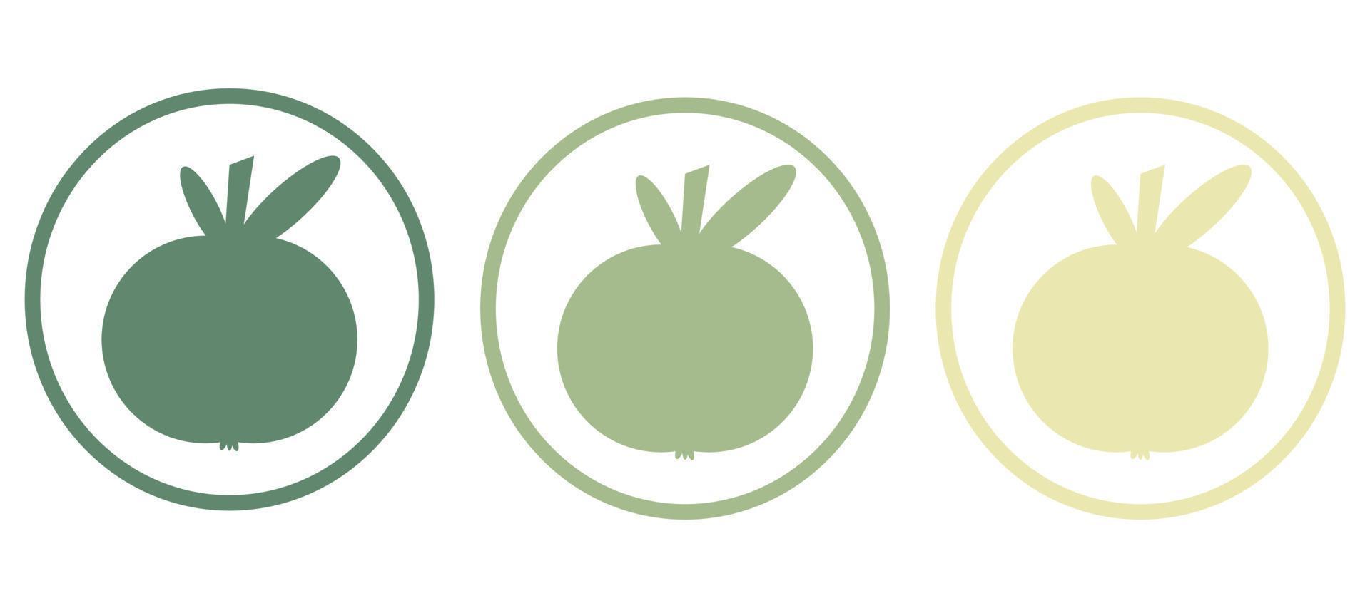 conjunto de iconos ecológicos con una manzana en un círculo de tres opciones de color. icono de vector sobre un fondo blanco