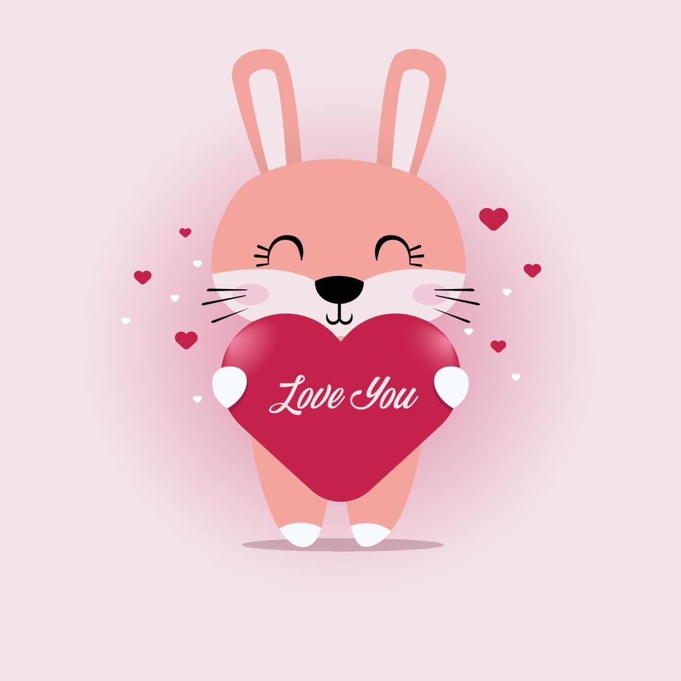 Happy Valentine's Day, With the Theme of a Cute Rabbit Holding a Heart Symbol with the Words, Love You. vector