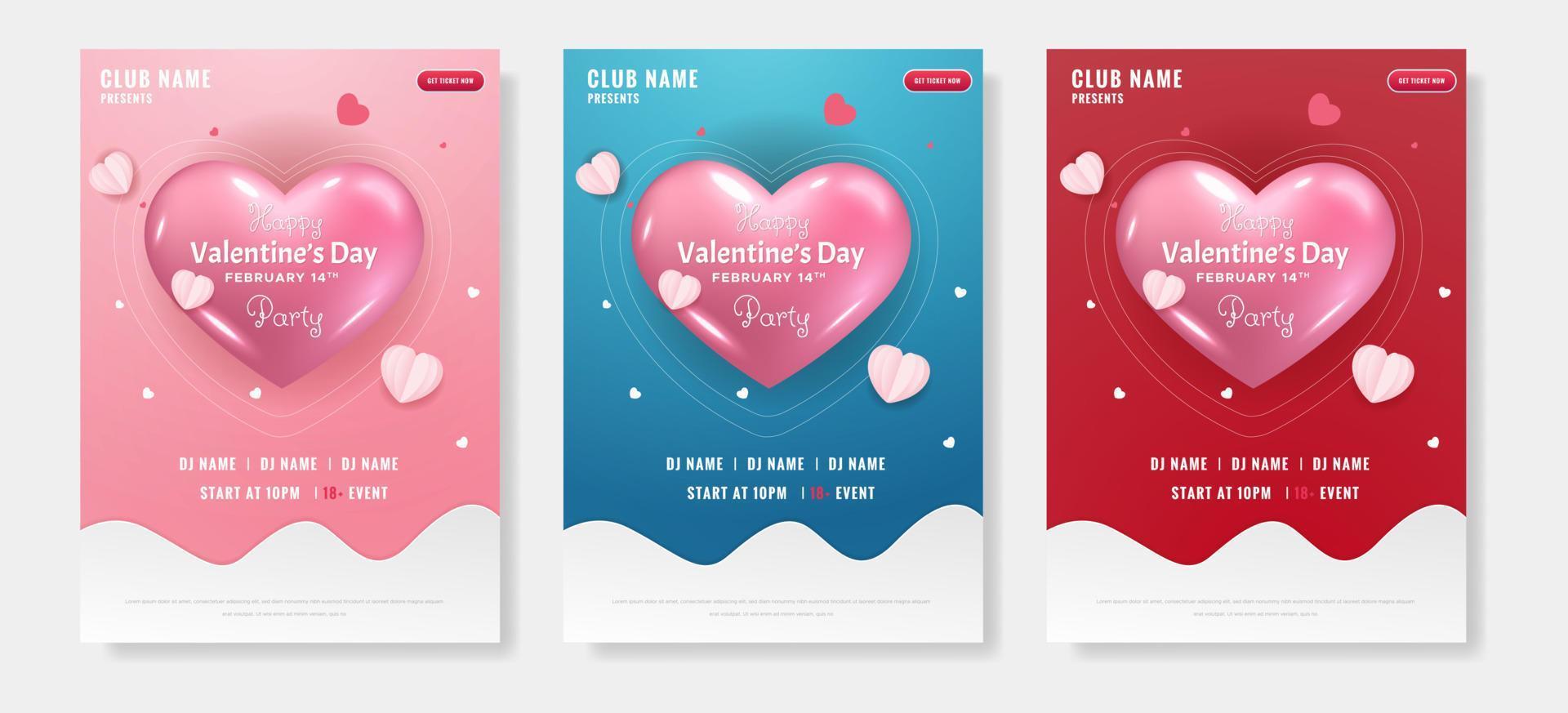 conjunto de plantilla de banner de invitación del día de san valentín flayer. vector