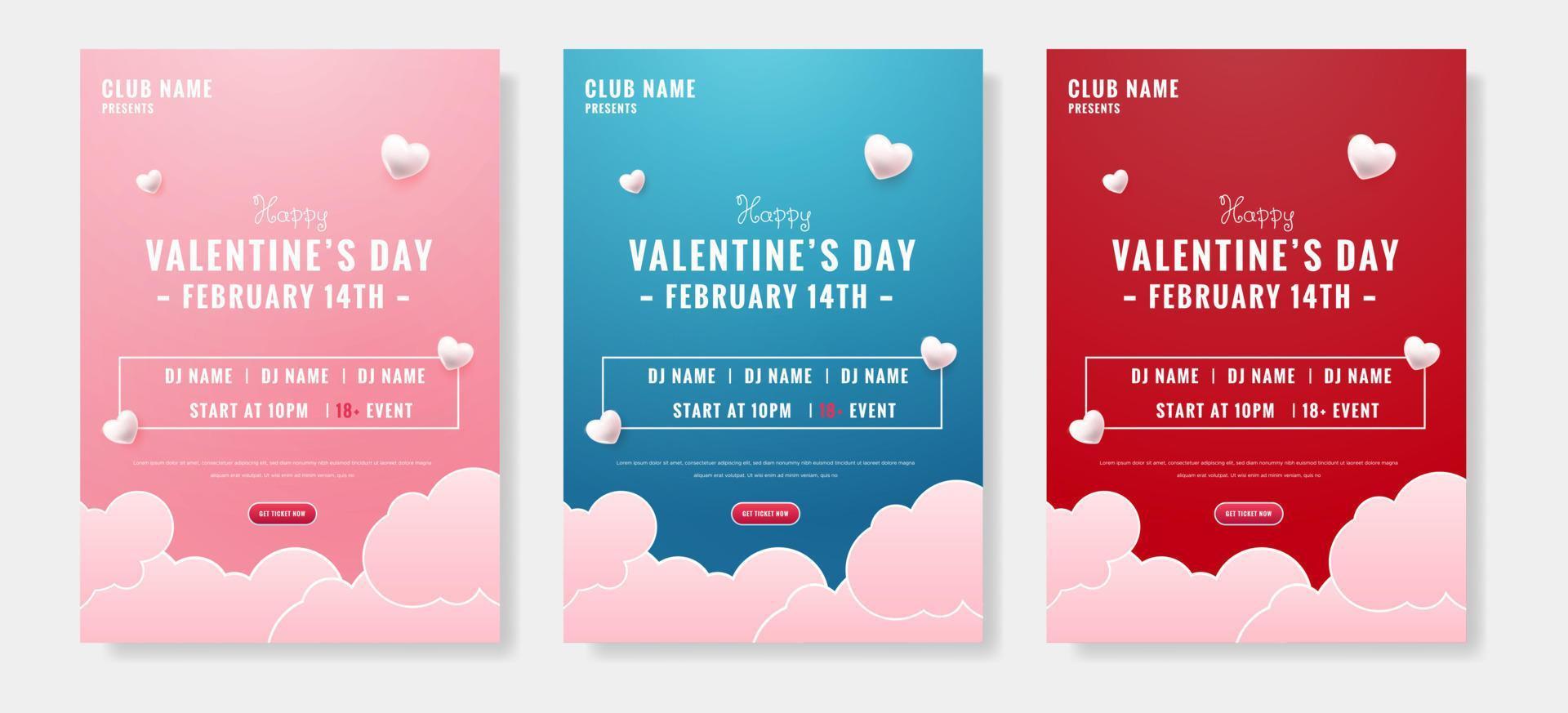 conjunto de plantilla de banner de invitación del día de san valentín flayer. vector