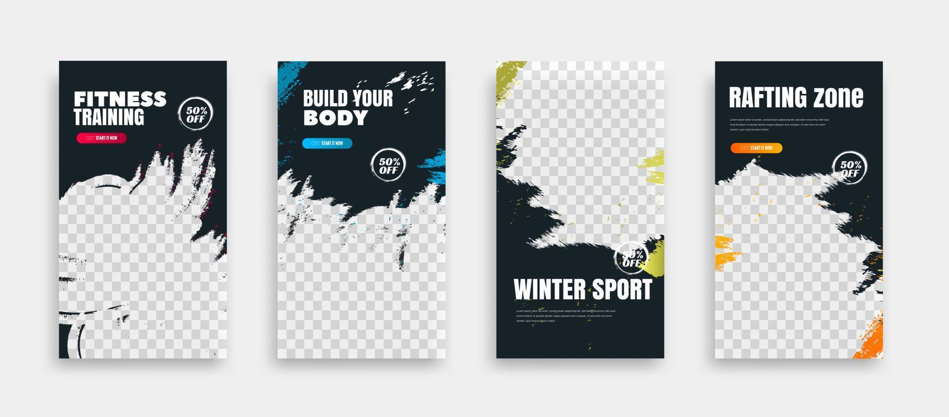 post and story fitness training social media template. social banner for promotion your product vector