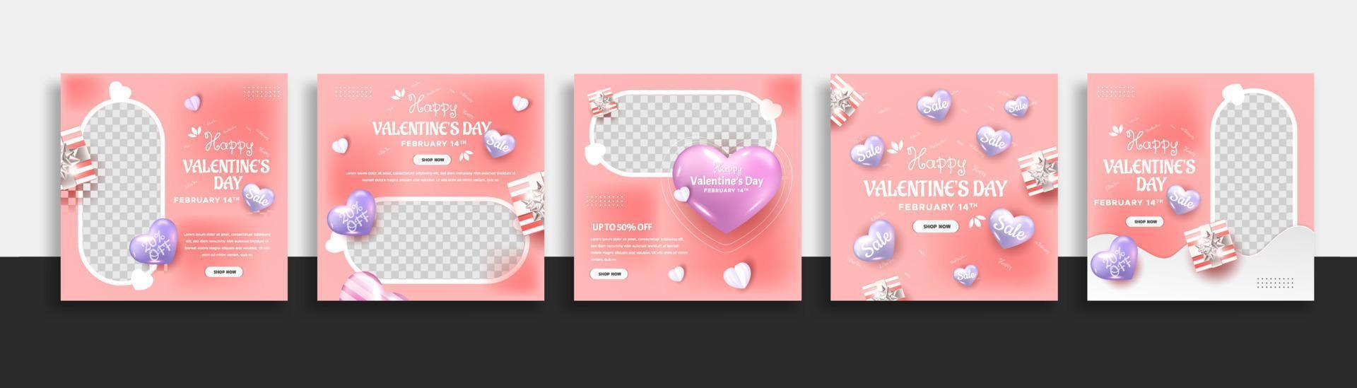 set of valentine day sale social media post template web banner for promotions your product. vector