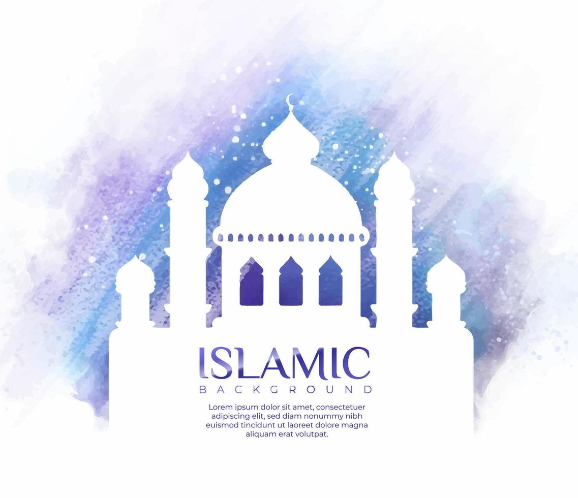 Hand-drawn Islamic celebration background. Beautiful gradient watercolor with white silhouette mosque vector