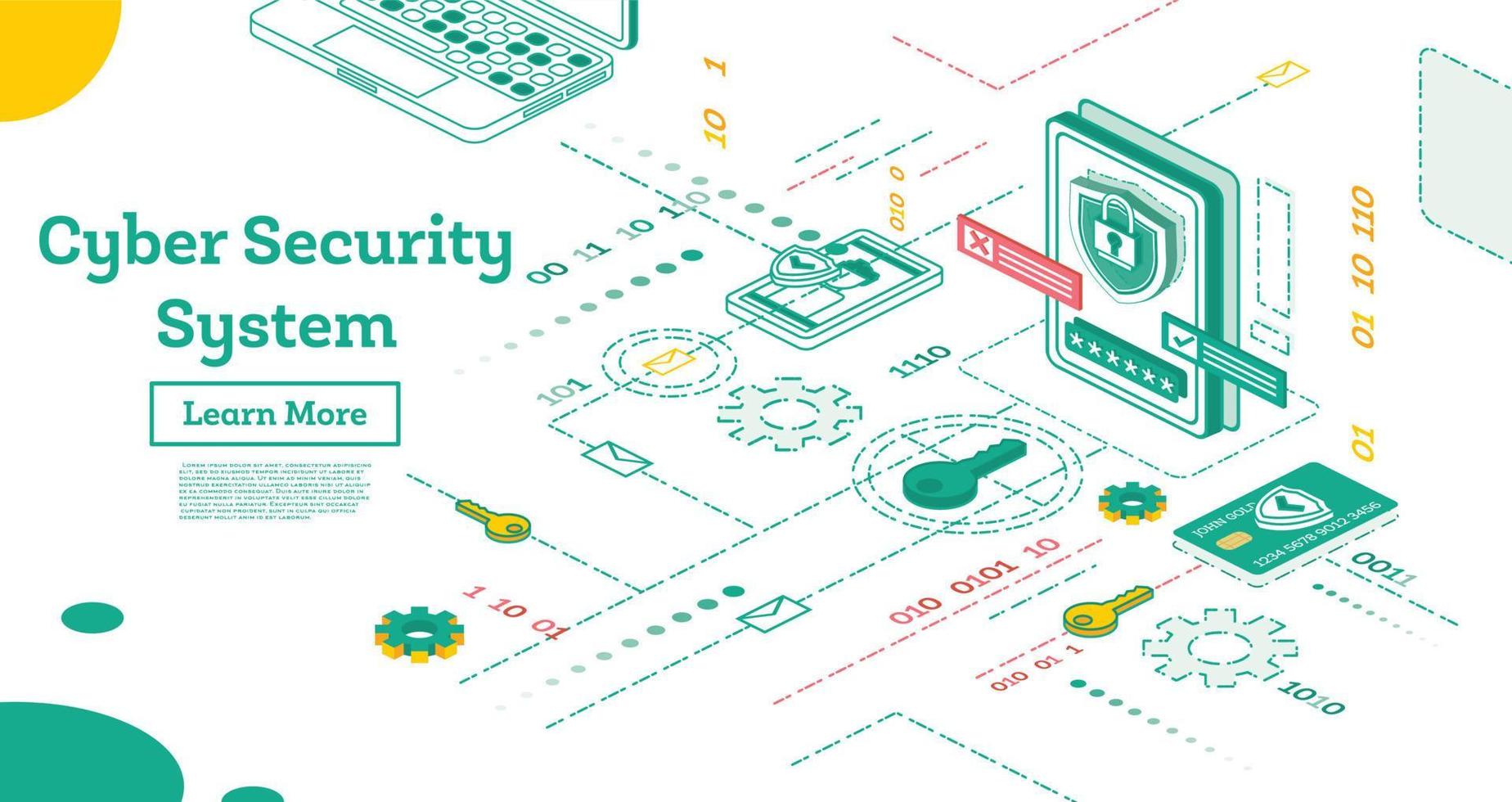 Outline Cyber Security Concept. Isometric Illustration Isolated on White. vector