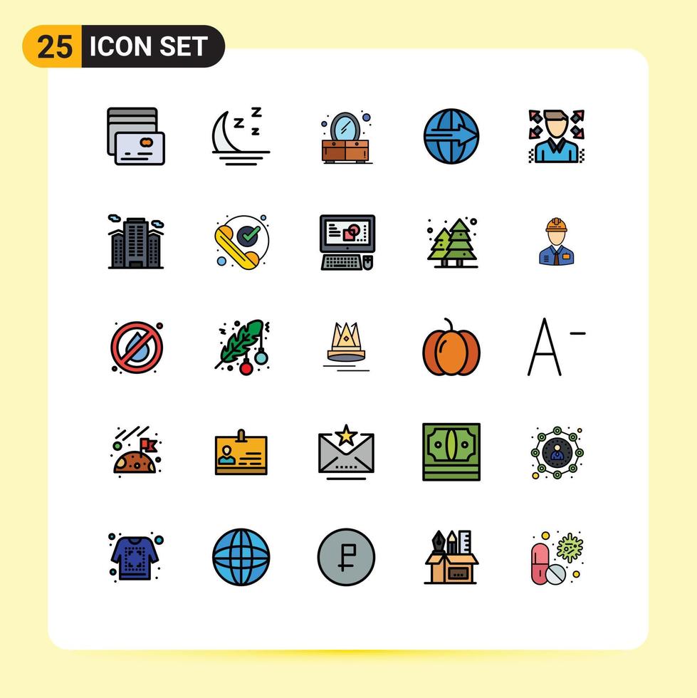 Filled line Flat Color Pack of 25 Universal Symbols of profile businessman dresser service export Editable Vector Design Elements