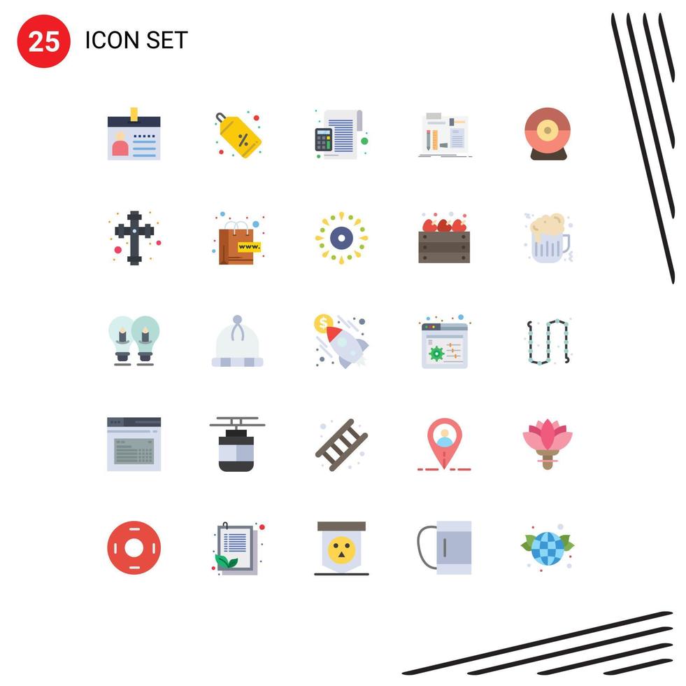 Pack of 25 Modern Flat Colors Signs and Symbols for Web Print Media such as engineer construct price tag build calculator Editable Vector Design Elements