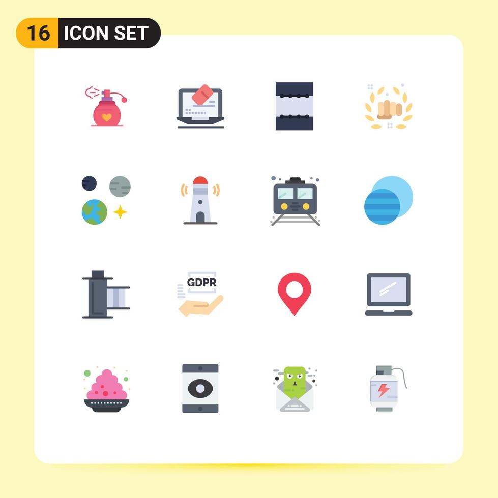 Modern Set of 16 Flat Colors Pictograph of space earth minimize planet hand Editable Pack of Creative Vector Design Elements