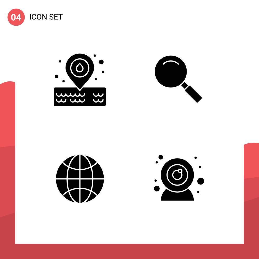 Pack of 4 creative Solid Glyphs of placeholder iot glass search camera Editable Vector Design Elements