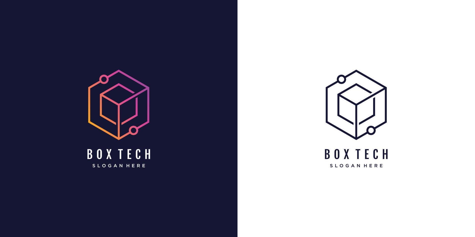 logotipo de tecnología de caja con ilustración de icono de vector de icono de diseño lineal creativo